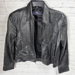 Vintage British Khaki Black Leather Jacket Size Large B-B